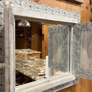 Pier 1 Distressed White Washed Floral Shutter Door
Mirror Primitive Farm…